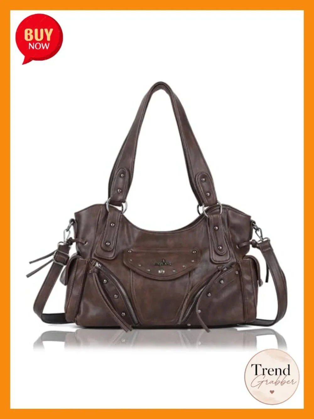 Vegan Leather Hobo Bag with Crossbody Strap Roomy Satchel